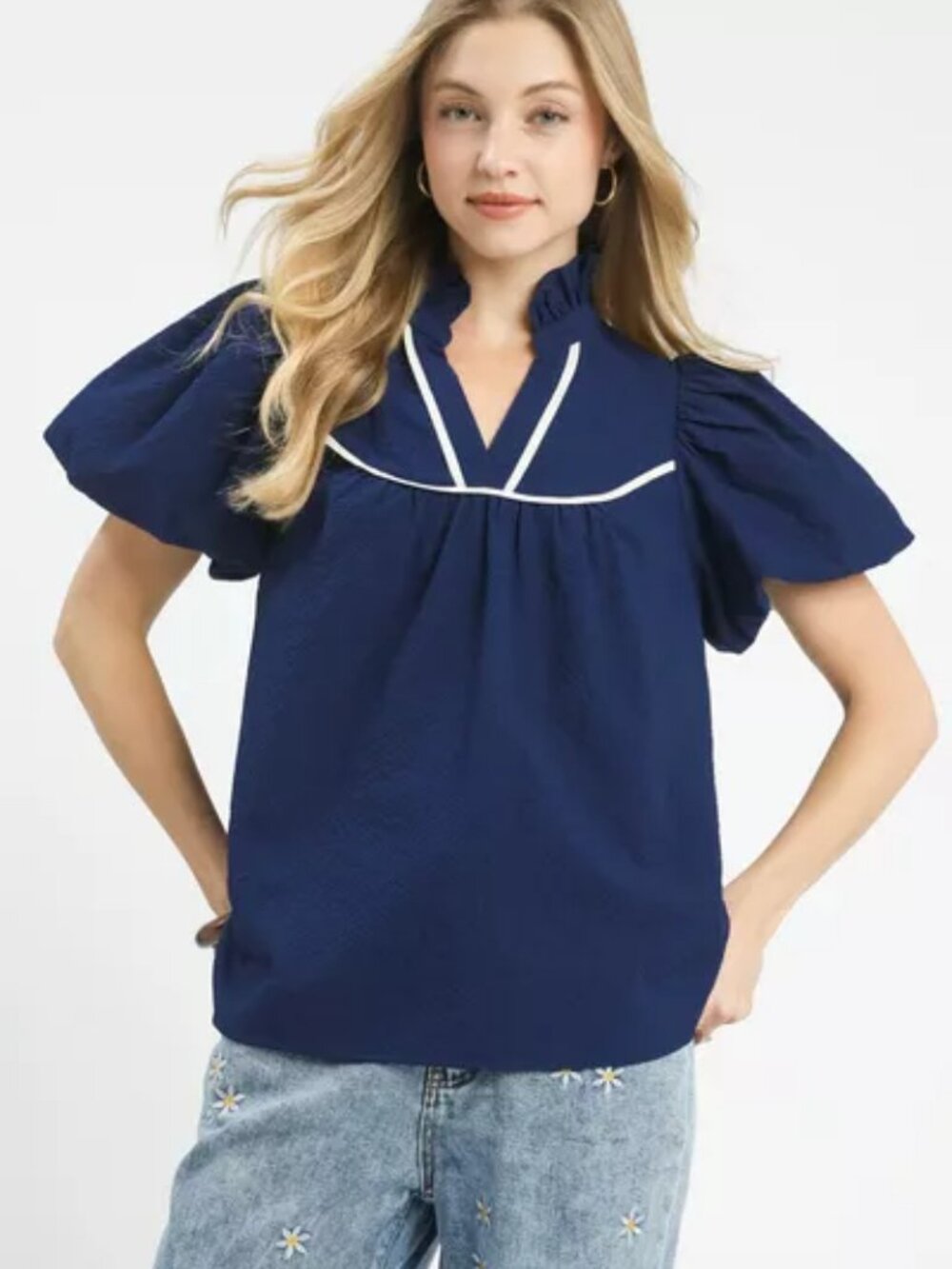 Umgee Textured Puff Sleeve Blouse